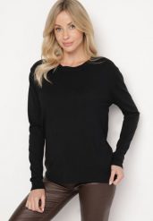 Czarny Sweter o Prostym Kroju z Bawełną Savandelle. Czarne swetry nierozpinane damskie Born2be, uniwersalny, bez wzorów, z bawełny, eleganckie, bez kołnierzyka, bez ramiączek. Za 44.99 zł.