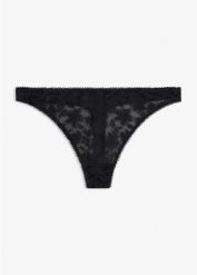 Stringi mini z miękkiego materiału. Czarne majtki damskie bonprix. Za 34.99 zł.
