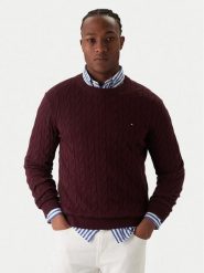 Tommy Hilfiger Sweter MW0MW33132 Bordowy Regular Fit. Czerwone swetry męskie Tommy Hilfiger, m, bez wzorów, z bawełny, bez kołnierzyka, bez ramiączek. Za 599.99 zł.