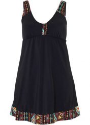 Sukienka kąpielowa, dłuższy rozmiar, z poliamidu z recyklingu. Czarne sukienki damskie bonprix, na plażę, bez wzorów, z poliamidu, bez kołnierzyka, bez ramiączek. Za 189.99 zł.