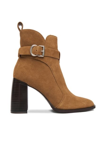 Badura Botki EO-VIV-1 Brązowy. Brązowe botki damskie Badura, bez wzorów, ze skóry, bez obcasa, na słupku, bez zapięcia. Za 299.99 zł.