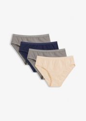 Figi maxi (4 pary). Szare majtki damskie bonprix, z bawełny. Za 64.99 zł.