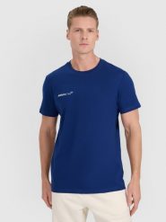 4F T-shirt regular z nadrukiem męski - granatowy M. Niebieskie koszulki sportowe męskie 4F, m, bez wzorów, z bawełny, bez ramiączek. Za 69.99 zł.