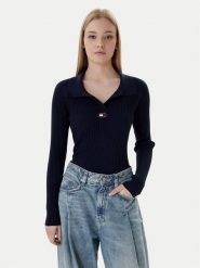 Tommy Jeans Sweter DW0DW22036 Granatowy Slim Fit. Niebieskie swetry nierozpinane damskie Tommy Jeans, m, bez wzorów, z jeansu, bez kołnierzyka, bez ramiączek. Za 369.99 zł.