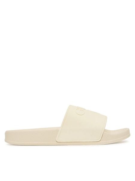 Guess Klapki E6GZ17 BB00F Kremowy. Białe klapki damskie Guess, z aplikacjami, z syntetyku, bez obcasa, bez zapięcia. Za 109.99 zł.
