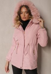 Różowa Kurtka Parka o Dwustronnym Kroju z Futrem i Odpinanym Kapturem Zinnissa. Czerwone kurtki damskie Renee, l, bez wzorów, z futra. Za 189.99 zł.