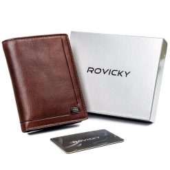 Portfel skórzany Rovicky brązowy PC-101-BAR-2324 B. Brązowe portfele męskie ROVICKY, bez wzorów, ze skóry. Za 75.99 zł.