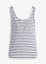 Top ciążowy z ukrytą funkcją karmienia. Niebieskie topy damskie bonprix, bez wzorów, bez kołnierzyka, bez ramiączek. Za 37.99 zł.