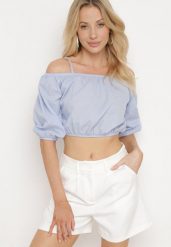 Niebieska Bawełniana Bluzka Top Hiszpanka na Regulowanych Ramiączkach Efiada. Niebieskie bluzki damskie Born2be, l, bez wzorów, z bawełny, klasyczne, bez kołnierzyka, bez ramiączek. Za 74.99 zł.