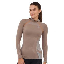 Bluza damska z kapturem Brubeck FITNESS. Brązowe bluzy damskie Brubeck, bez wzorów, z elastanu, eleganckie, bez ramiączek, z kapturem. W wyprzedaży za 67.99 zł.