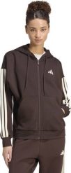 Adidas Bluza damska Essentials 3-Stripes Full-Zip Fleece Hoodie brązowa KX0784 XS. Brązowe bluzy damskie Adidas, xs, bez wzorów, bez ramiączek, bez kaptura. Za 258.99 zł.