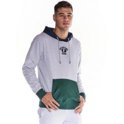 Trójkolorowa bluza z kapturem College dla mężczyzn. Szare bluzy męskie LEONE 1947 APPAREL, l, bez wzorów, z tkaniny, z kapturem, na fitness i siłownię. Za 109.99 zł.