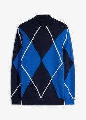 Sweter z golfem, z czystej bawełny. Niebieskie swetry męskie bonprix, m, bez wzorów, z bawełny, klasyczne, bez kołnierzyka, bez ramiączek. Za 129.99 zł.
