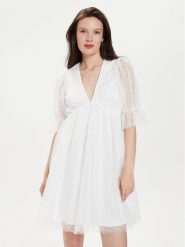 Gina Tricot Sukienka koktajlowa 22963 Biały Regular Fit. Białe sukienki damskie Gina Tricot, m, bez wzorów, z syntetyku, wizytowe, bez kołnierzyka, bez ramiączek. Za 179.99 zł.