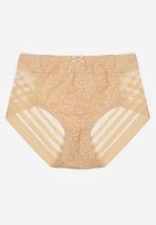 Beżowe Siateczkowe Majtki Figi High Waist z Koronkowymi Zdobieniami Heylih. Brązowe majtki damskie Renee, z koronki. Za 19.99 zł.
