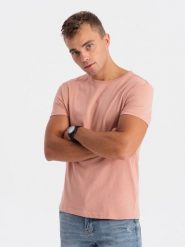 T-shirt męski bawełniany BASIC - różowy V9 - Rozmiar: M. Czerwone t-shirty męskie Ombre Clothing, m, bez wzorów, z bawełny, bez kołnierzyka, bez ramiączek. W wyprzedaży za 19.99 zł.