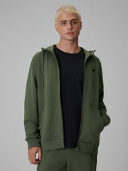 4F Bluza dresowa regular z kapturem męska - oliwkowa L. Brązowe bluzy męskie 4F, l, bez wzorów, z dresówki, bez ramiączek, z kapturem. Za 169.99 zł.