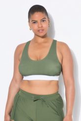 Damski Top bikini miękkie miseczki w tylu bokserskim. Zielone stroje kąpielowe damskie Ulla Popken, plus size, bez wzorów, z elastanu. Za 125.99 zł.