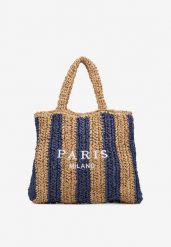 Granatowa Torebka Shopper Plażowa z Napisem Navirael. Niebieskie shopperki damskie Born2be, bez wzorów, bez dodatków. Za 79.99 zł.