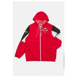 Kurtka przeciwwiatrowa z pełnym zamkiem Chicago Bulls NBA Throw It Back. Czerwone kurtki sportowe męskie Mitchell & Ness, l, bez wzorów, bez kaptura, do koszykówki. Za 390.00 zł.