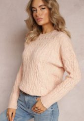 Jasnopomarańczowy Sweter z Okrągłym Dekoltem i Splotem w Warkocze Dawnitta. Brązowe swetry nierozpinane damskie Renee, bez wzorów, z dzianiny, casualowe, bez kołnierzyka, bez ramiączek. Za 79.99 zł.