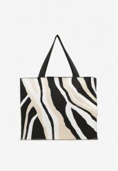 Beżowa Torebka Shopper z Suwakiem w Abstrakcyjny Print Salidrea. Brązowe torebki do ręki damskie Born2be, bez wzorów, bez dodatków. Za 74.99 zł.