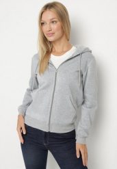 Szara Rozpinana Bluza z Kapturem Bawełną i Sznurkami Viltara. Szare bluzy damskie Born2be, l, bez wzorów, z bawełny, bez ramiączek, z kapturem. Za 49.99 zł.