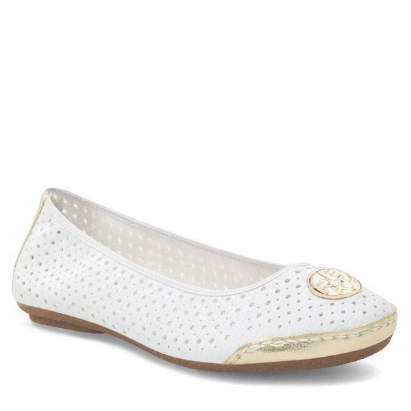 Baleriny Rieker. Białe balerinki damskie Rieker, bez wzorów, bez obcasa, bez zapięcia. Za 259.99 zł.