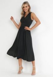 Czarna Sukienka Midi Bez Rękawów z Plisowanym Dołem Dreana. Czarne sukienki damskie Born2be, na imprezę, l, bez wzorów, eleganckie, bez kołnierzyka, bez ramiączek, midi, plisowane. Za 169.99 zł.