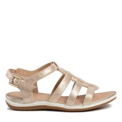 Sandały Geox. Brązowe sandały damskie Geox, bez wzorów, bez obcasa, na płaskiej podeszwie, bez zapięcia. Za 339.99 zł.