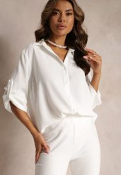 Biała Koszula z Kołnierzem i Długimi Rękawami na Guzik Henvia. Białe koszule damskie Renee, plus size, bez wzorów, bez kołnierzyka, bez ramiączek. Za 59.99 zł.