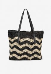Czarno-Kremowa Torebka na Rączkach w Stylu Boho i Plecionki Torpia. Czarne torebki do ręki damskie Renee, bez wzorów, bez dodatków. Za 89.99 zł.
