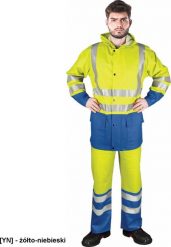 Kurtka męska R.E.I.S. KPLPUFLUO - Wysokiej jakości komplet przeciwdeszczowy z elastycznego materiału o wysokiej wytrzymałości - żółto-niebieski XL. Niebieskie kurtki męskie R.E.I.S., m, bez wzorów, bez kaptura. Za 229.43 zł.