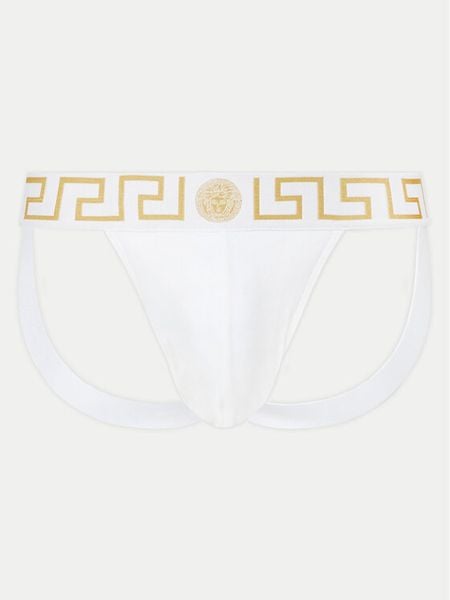 Versace Slipy Jock Strap AUU01017 1A10011 Biały. Białe slipki męskie Versace, m, bez wzorów, z bawełny. Za 219.99 zł.