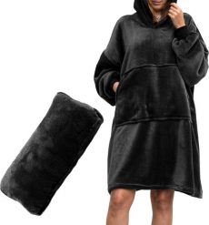 Froster Bluzair Bluza Koc Hoodie Oversize Polska Czarny. Czarne bluzy damskie Froster, bez wzorów, bez ramiączek, bez kaptura. Za 162.41 zł.