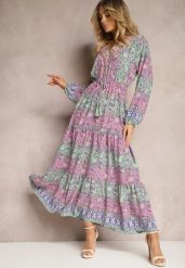 Różowa Sukienka z Dekoltem w V o Rozkloszowanym Fasonie w Print Paisley Akka. Czerwone sukienki damskie Renee, na co dzień, l, bez wzorów, z zamszu, eleganckie, bez kołnierzyka, bez ramiączek, maxi, rozkloszowane. Za 64.99 zł.