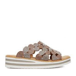 Klapki Rieker. Żółte klapki damskie Rieker, bez wzorów, bez obcasa, bez zapięcia. Za 319.99 zł.