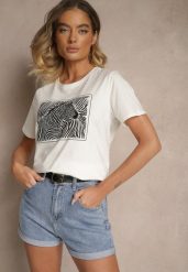 Biały Bawełniany T-shirt Oversize z Nadrukiem Imitującym Zebrę Nalornis. Białe t-shirty damskie Renee, m, bez wzorów, z bawełny, eleganckie, bez kołnierzyka, bez ramiączek. Za 34.99 zł.