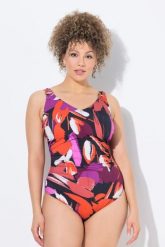 Damski Strój kąpielowy marszczenie miękkie miseczki dekolt w serek. Czerwone stroje kąpielowe damskie Ulla Popken, plus size, bez wzorów, z elastanu. Za 191.99 zł.
