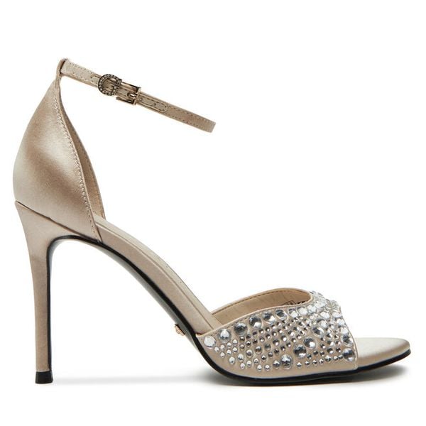 Sandały Guess. Brązowe sandały damskie Guess, z aplikacjami, bez obcasa, na szpilce, bez zapięcia. Za 519.99 zł.