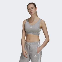 Essentials 3-Stripes Crop Top With Removable Pads. Białe topy damskie Adidas, s, bez wzorów, sportowe, bez kołnierzyka, bez ramiączek. Za 119.90 zł.