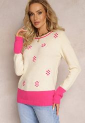 Jasnobeżowy Sweter z Drobnymi Kropkami z Wełną Angorską Liname. Brązowe swetry nierozpinane damskie Renee, l, bez wzorów, z wełny, casualowe, bez kołnierzyka, bez ramiączek. Za 59.99 zł.
