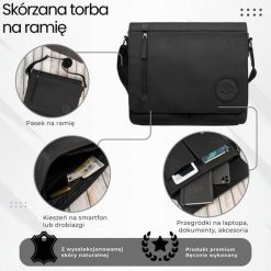 Męska czarna torba na ramie ze skóry naturalnej vintage Paolo Peruzzi T-147-HBL. Czarne torby na ramię męskie ze skóry, na ramię. Za 359.00 zł.