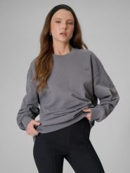 4F Bluza dresowa loose bez kaptura damska - szara XL. Szare bluzy damskie 4F, xl, bez wzorów, z bawełny, bez ramiączek, bez kaptura. Za 159.99 zł.