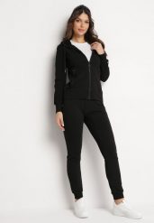 Czarny Komplet Dresowy z Zasuwaną Bluzą i Joggerami Bregida. Czarne bluzy damskie Born2be, l, bez wzorów, z dresówki, bez ramiączek, z kapturem. Za 119.99 zł.