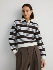 Bawełniana bluza z kołnierzem - wielobarwny. Bluzy damskie Reserved, l, bez wzorów, z bawełny, bez ramiączek, bez kaptura. W wyprzedaży za 69.99 zł.