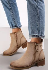 Beżowe Botki Perice. Brązowe botki damskie Renee, bez wzorów, bez obcasa, na płaskiej podeszwie, bez zapięcia. Za 149.99 zł.