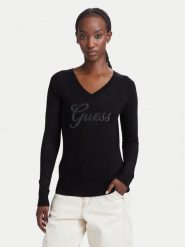 Guess Sweter W6YR29 Z0977 Czarny Regular Fit. Czarne swetry nierozpinane damskie Guess, l, z aplikacjami, z wiskozy, bez kołnierzyka, bez ramiączek. Za 344.99 zł.