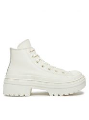 Converse Botki Chuck Taylor All Star Lugged Heel Leather Platform A10370C Biały. Białe botki damskie Converse, bez wzorów, ze skóry, retro, bez obcasa, na płaskiej podeszwie, bez zapięcia. W wyprzedaży za 329.99 zł.