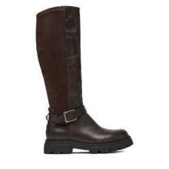 Kozaki JENNY. Brązowe kozaki damskie Jenny, bez wzorów, bez obcasa, na płaskiej podeszwie, bez zapięcia. Za 219.99 zł.